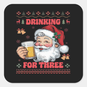 Santa Claus Couple Chirstmas Drinking  Square Sticker