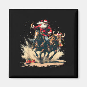 Santa Claus Cowboy Vintage Christmas Horse Cow Men Magnet
