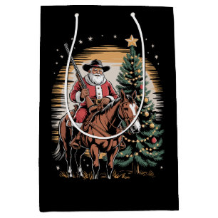 Santa Claus Cowboy Vintage Christmas Tree Western Medium Gift Bag