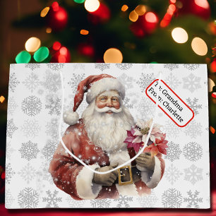 Santa Claus Custom Name Tag Christmas Snow Large Gift Bag