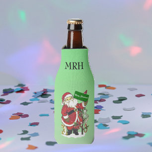 Santa Claus Cute Animals Merry Christmas Bottle Cooler