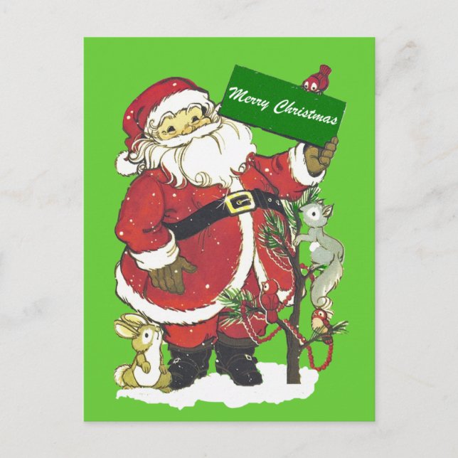 Santa Claus Cute Animals Merry Christmas Holiday Postcard (Front)