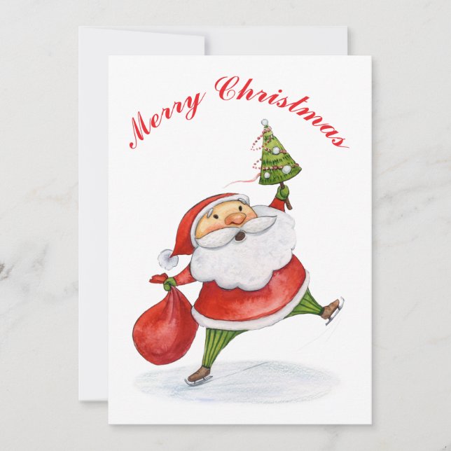 Santa Claus Cute Christmas watercolor painting Holiday Card (Front)