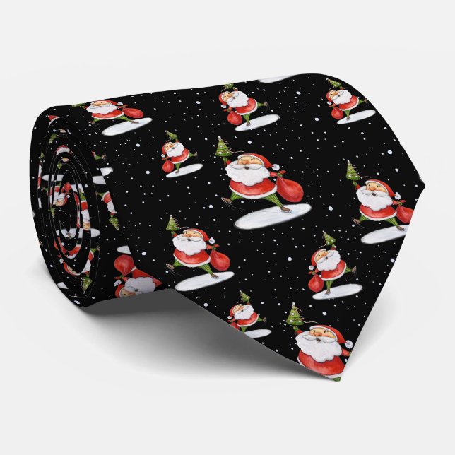 Santa Claus Cute Christmas watercolor painting Nec Tie (Rolled)