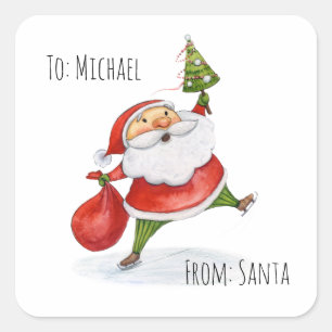 Santa Claus Cute Christmas watercolor painting Square Sticker
