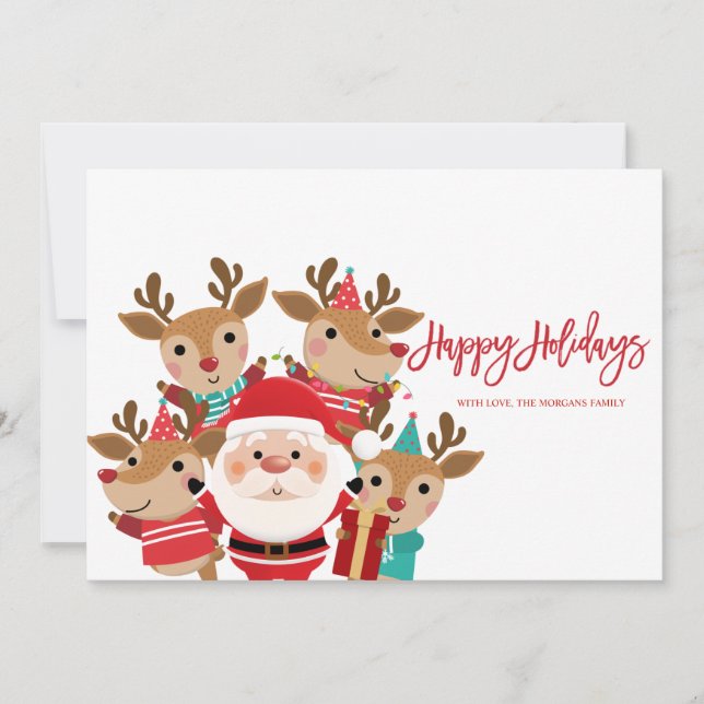 Santa Claus,Cute Deers,Happy Holidays  (Front)