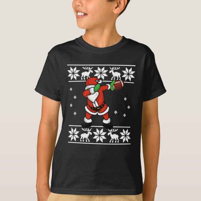 Santa Claus dabbing Christmas Football touchdown T-Shirt (Front)