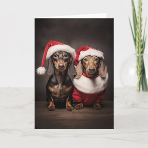 Santa Claus Dachshund Twins Card