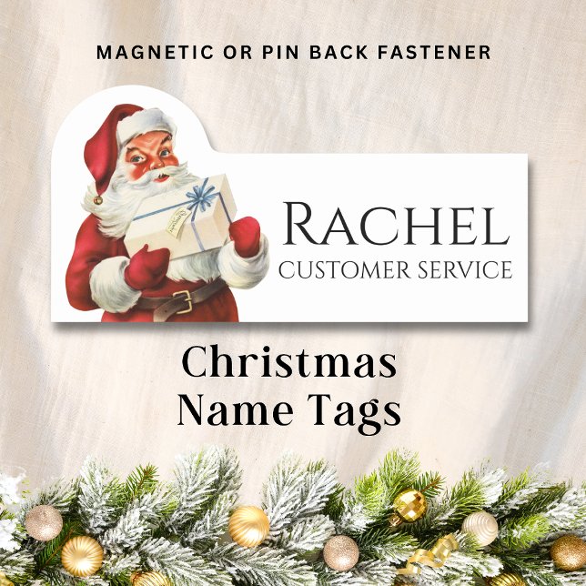 Santa Claus Delivering Gift Personalised Name Name Tag (Creator Uploaded)