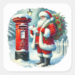 Santa Claus Delivering Letters in a Snowy Setting Square Sticker
