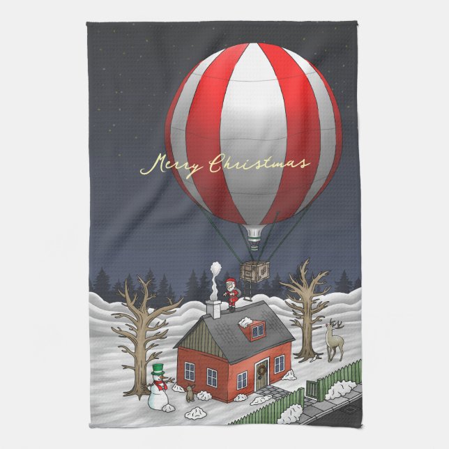 Santa Claus delivers Christmas presents Tea Towel (Vertical)