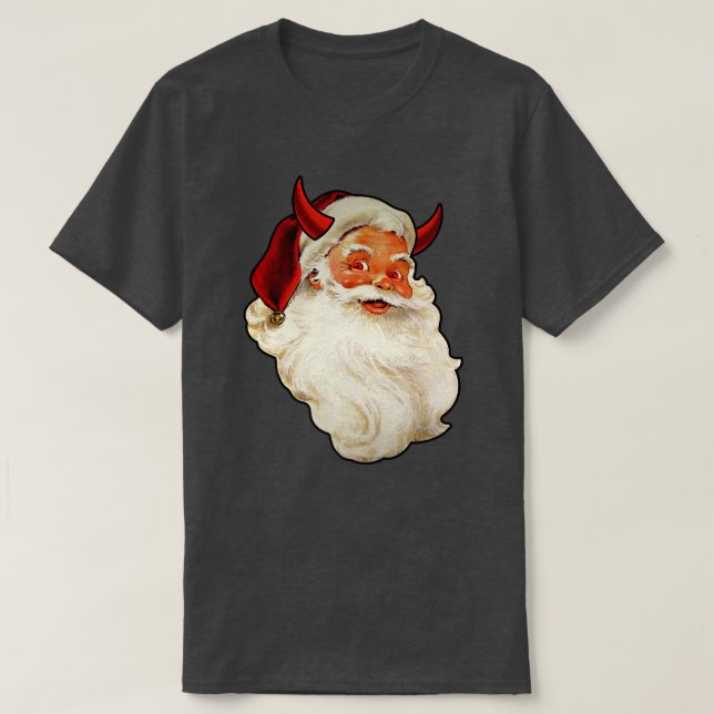 Santa Claus Devil Satan Horns Funny Gift  T-Shirt (Design Front)