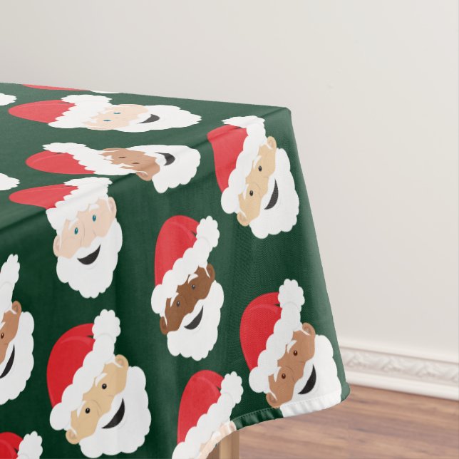 Santa Claus Diverse Red Green Skin Tone Christmas Tablecloth (In Situ)