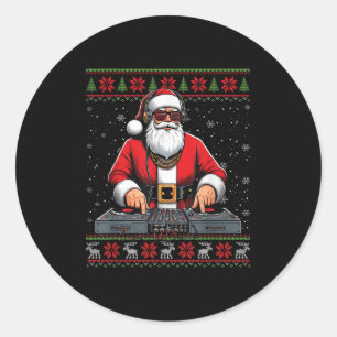Santa Claus Dj Mixer Music Ugly Christmas Sweater Classic Round Sticker