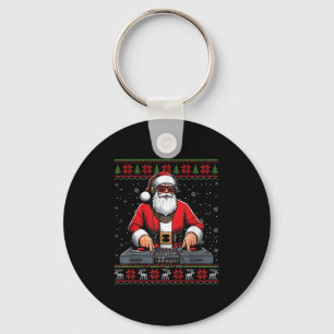 Santa Claus Dj Mixer Music Ugly Christmas Sweater Key Ring