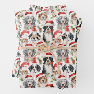 Santa Claus Dogs Pattern Christmas Wrapping Paper Sheet