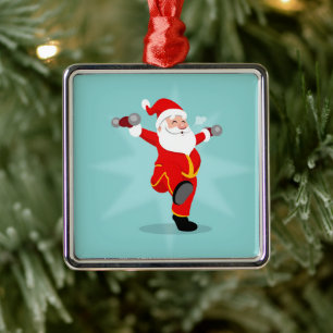 Santa Claus doing fitness exercises Metal Tree Decoration