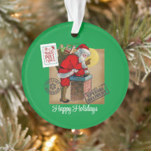 Santa Claus Down The Chimney Acrylic Ornament