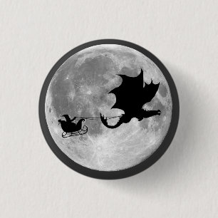 Santa Claus Dragon Rider Sleigh Ride 3 Cm Round Badge
