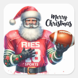 Santa Claus Dressed in Sports Gear With a Football Square Sticker