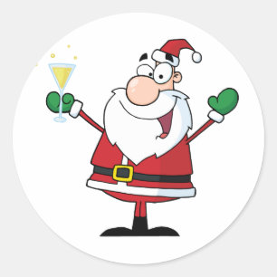Santa Claus Drinking Champagne Classic Round Sticker
