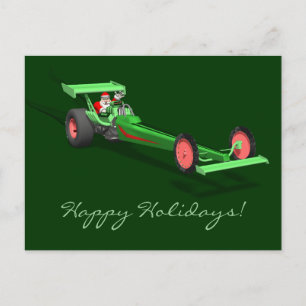 Santa Claus Driving A Dragster Holiday Postcard