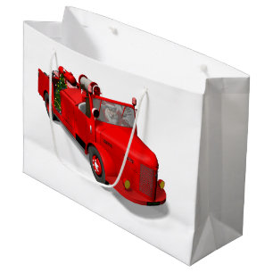 Santa Claus Driving A Fire Truck Large Gift Bag