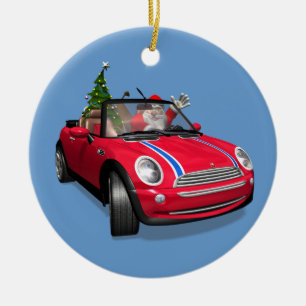 Santa Claus Driving A Mini Ceramic Tree Decoration