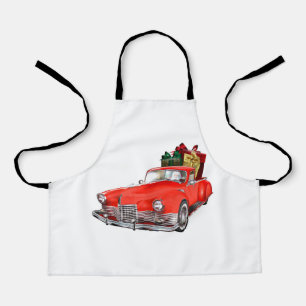 Santa Claus driving a retro car with giftsb Apron