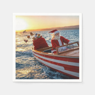 Santa Claus Driving a Speedboat Napkin
