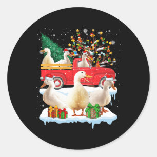 Santa Claus Duck Ride Red Truck Xmas Tree Christma Classic Round Sticker