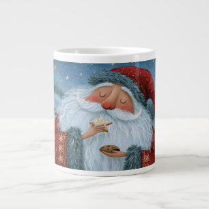 Santa Claus Eating Cookies Folk Art Style Large Coffee Mug