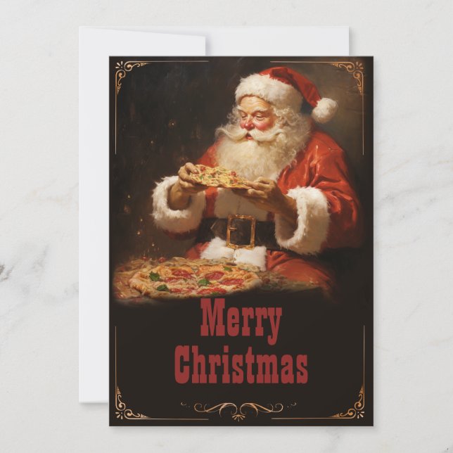 Santa Claus Eating Pizza Holiday Card (Front)