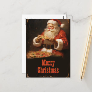 Santa Claus Eating Pizza Postcard