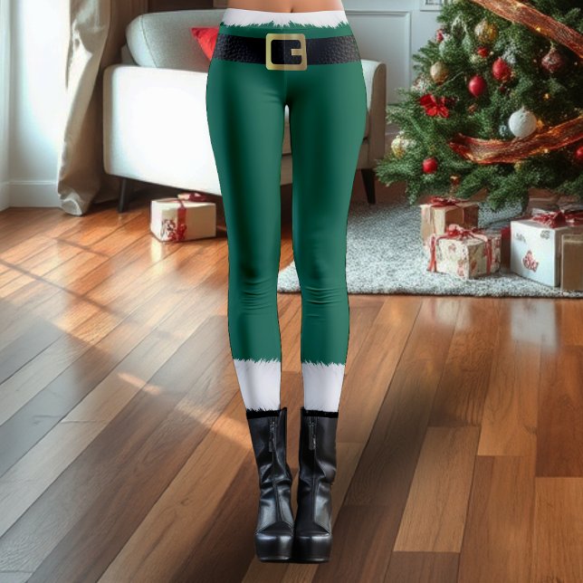 Santa Claus Elf Green & White Fur Boots Christmas Leggings (Creator Uploaded)