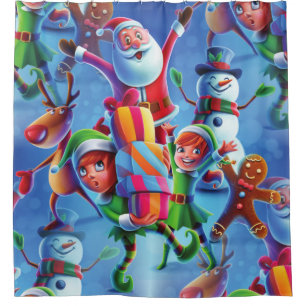 santa claus elf reindeer xmas shower curtain