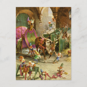 Santa Claus' Elves In HIs North Pole Workshop Holiday Postcard