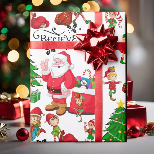 Santa Claus & Elves on Christmas Eve - Believe Wrapping Paper (Creator Uploaded)