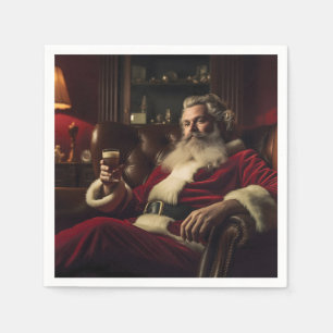 Santa Claus Enjoying a Festive Drink Napkin