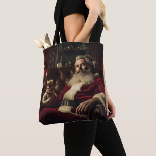 Santa Claus Enjoying a Festive Drink Tote Bag