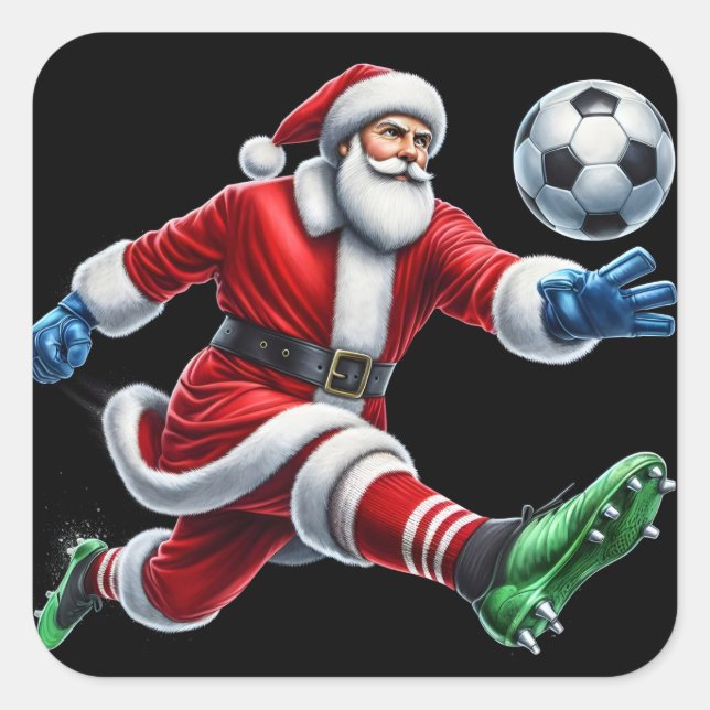Santa Claus Enjoys a Lively Soccer Match Outdoors Square Sticker (Front)