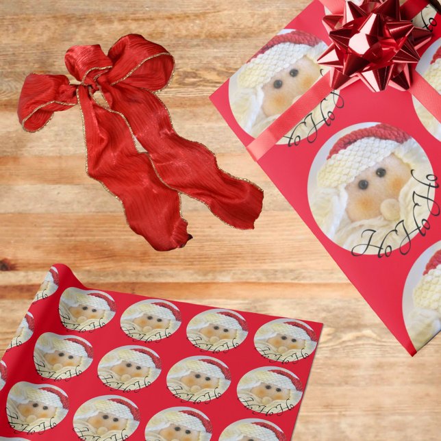 Santa Claus Face Cute Ho Ho Ho Red Christmas Wrapping Paper (Creator Uploaded)