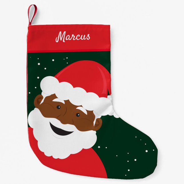 Santa Claus Face Green Brown Skin Name Small Christmas Stocking (Front)