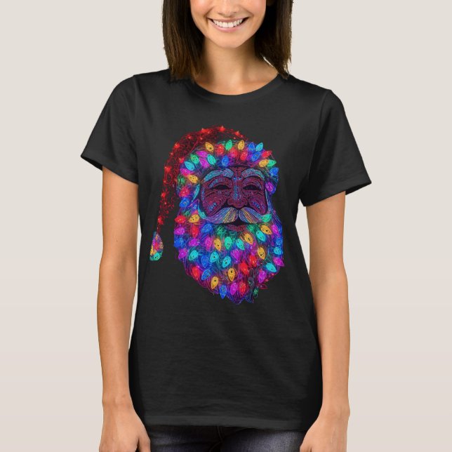 Santa Claus Face Made From Christmas Tree Lights T-Shirt (Front)