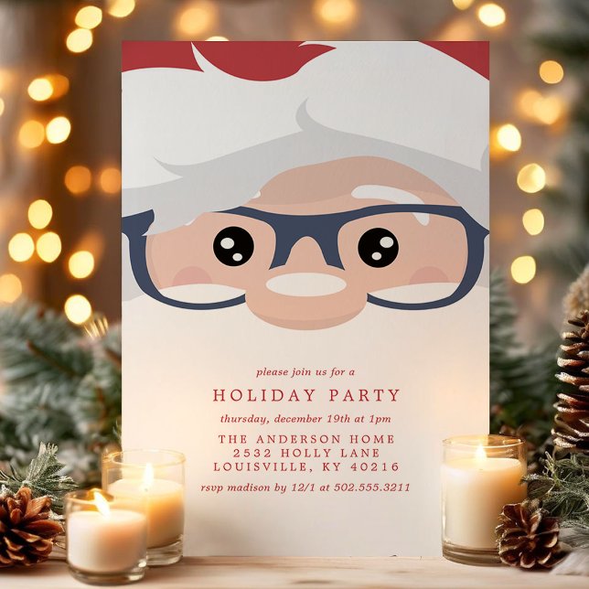 Santa Claus Face Modern Christmas Holiday Party Invitation (Creator Uploaded)