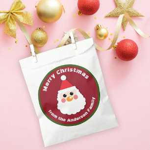 Santa Claus Face on Red Merry Christmas Favour Bags