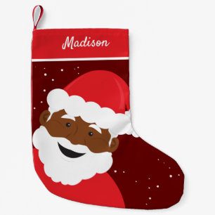 Santa Claus Face Red Brown Skin Name Small Christmas Stocking