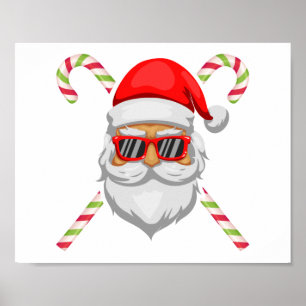 Santa claus face sunglasses sweet cane poster