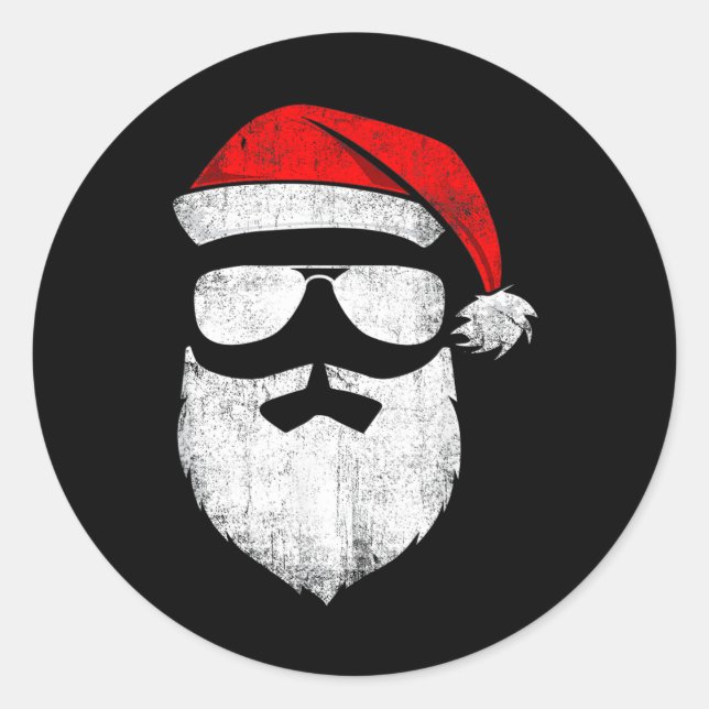 Santa Claus Face Sunglasses With Hat Beard Christm Classic Round Sticker (Front)