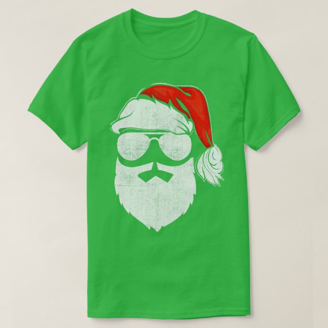 Santa Claus Face Sunglasses with Hat Beard Christm T-Shirt (Design Front)